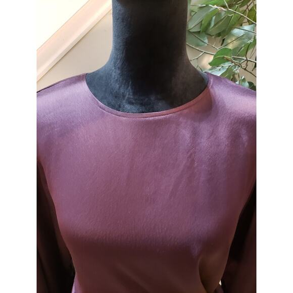 Banana Republic Sheath Dress Womens XS Purple Midi Satin Long Sleeve Tie Waist - Picture 15 of 15